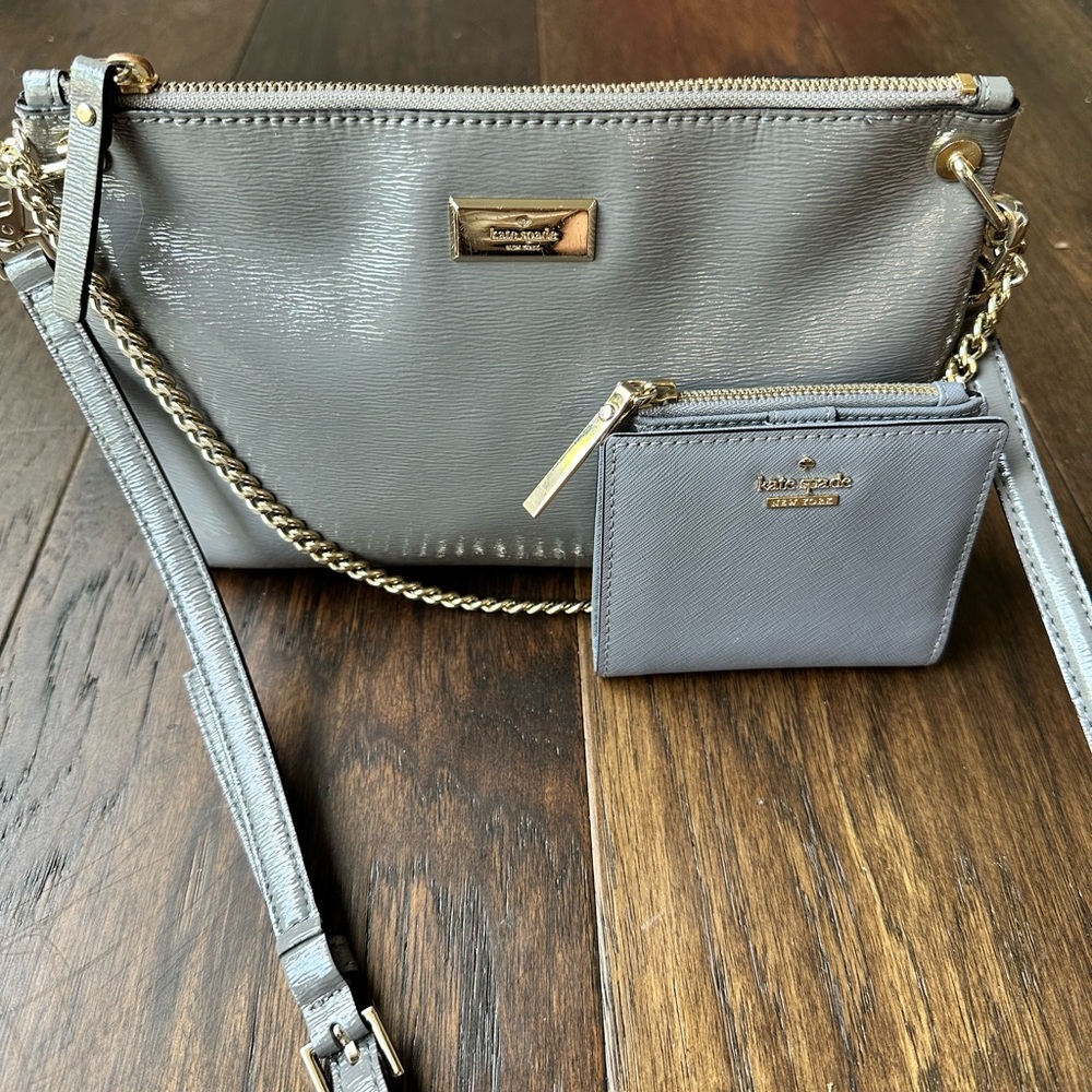 Kate Spade pewter grey cross body purse with matching wallet